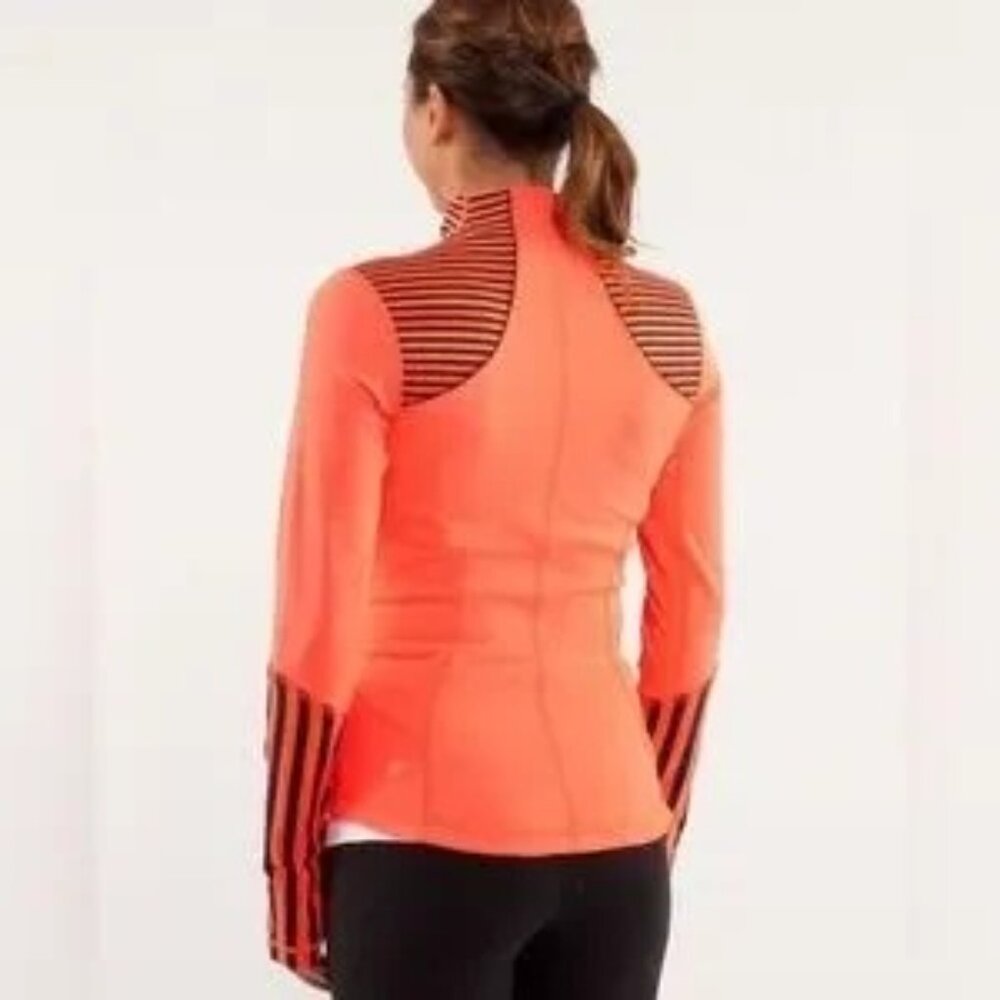 Lululemon Women's Neon Orange Navy Blue Striped Forme Jacket Sz 6 2590 - Picture 6 of 14